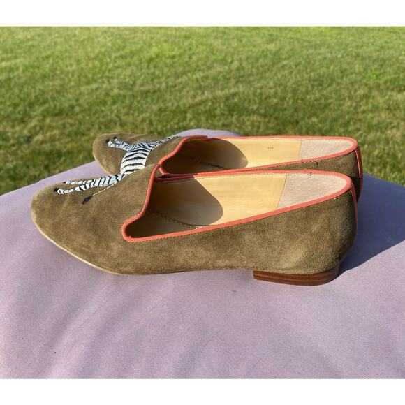 C. Wonder Zebra Embroidered Suede Flats Olive Green Orange Women's size 6.5 - Picture 2 of 11